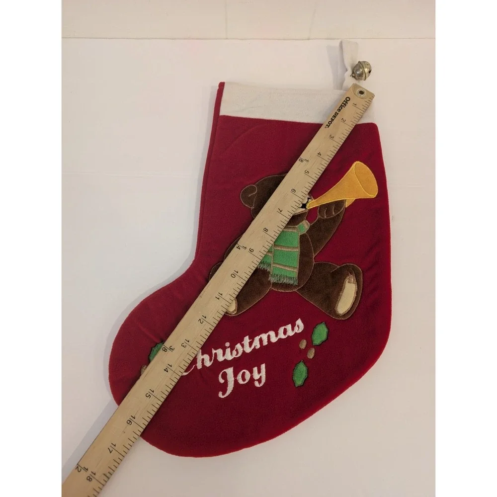 Dakin Christmas Joy Stocking Plush Embroidered Teddy Bear Bell Horn Holly 16.5